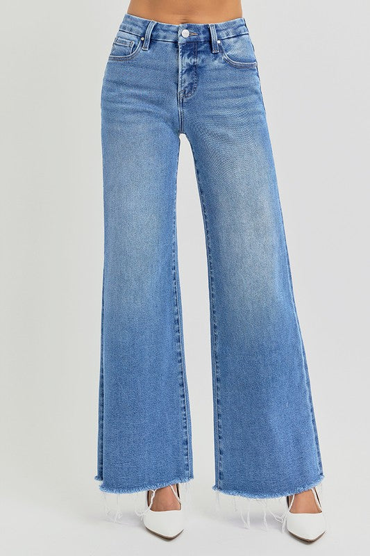 Denim High Rise Wide Cuffed Wide Leg Jeans