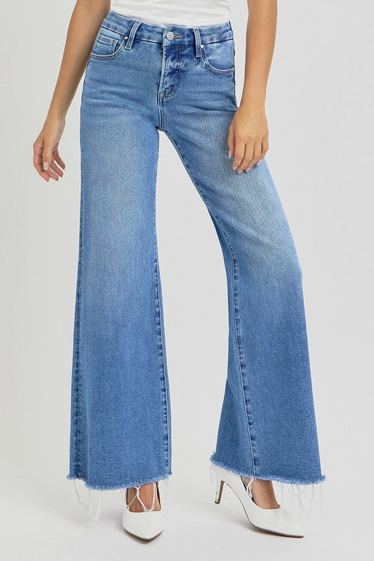 Denim High Rise Wide Cuffed Wide Leg Jeans