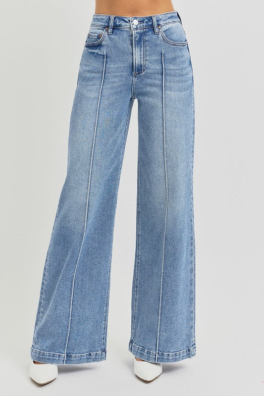 Kyleen Pintuck Wide Leg Denim Jeans