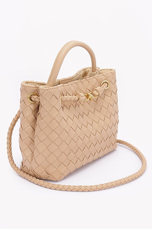 Woven Vegan Leather Convertible Shoulder Bag