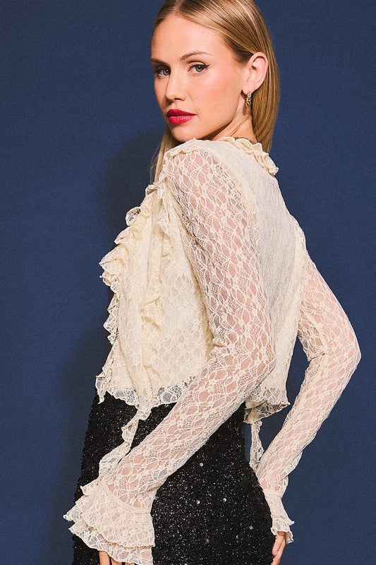 Manhattan Nights Long Sleeve Lace Ruffle Top