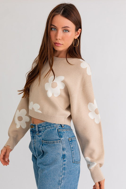 Cute As A Daisy Cropped Sweater - Medium - Final Sale