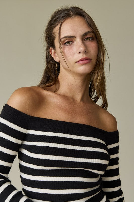 Bella Striped Off Shoulder Long Sleeve Knit Top - Final Sale