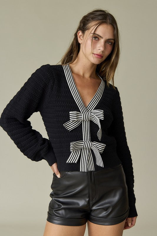 Harper Bow Knit Sweater Top - Medium - Final Sale