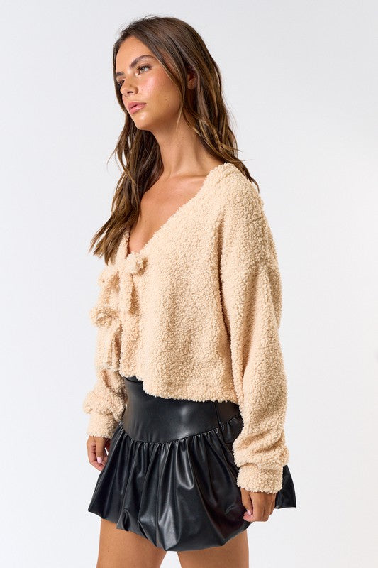 Fly Away Front Tie Teddy Cardigan Top - Final Sale