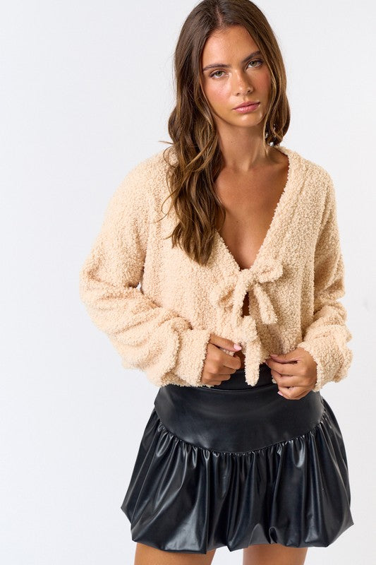 Fly Away Front Tie Teddy Cardigan Top