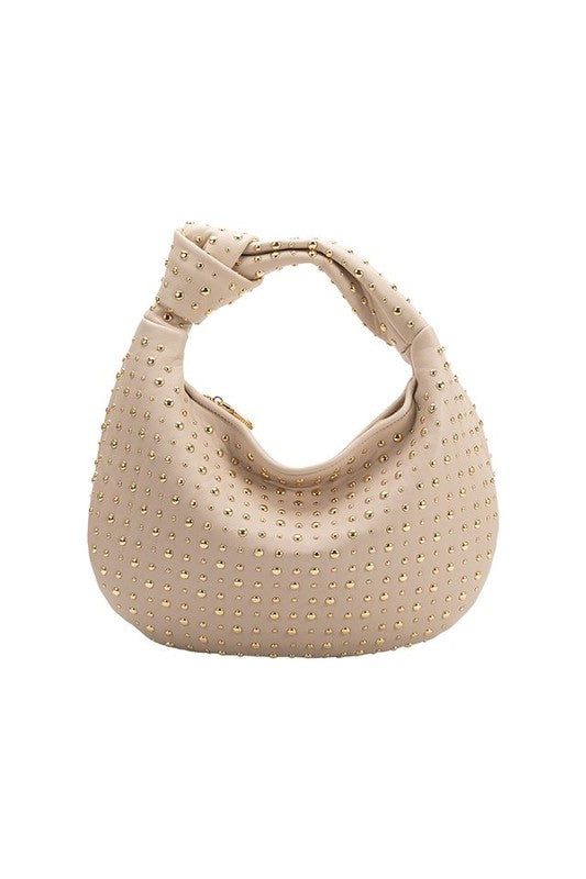 Melie Bianco Studded Brigitte Large Satchel Shoulder Bag - Bone