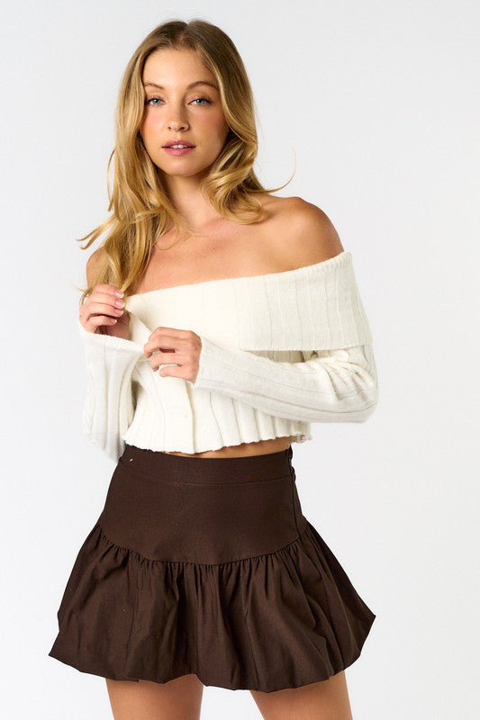 PREORDER - Knit Obsession Off Shoulder Cropped Sweater Top