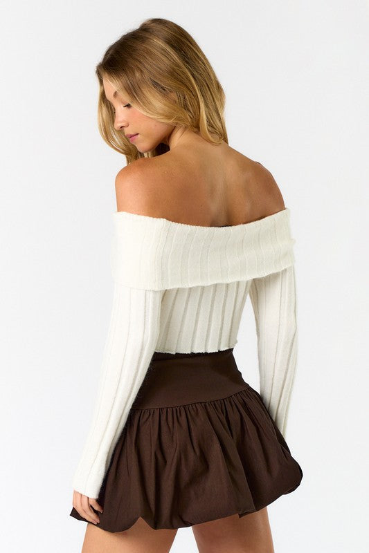 PREORDER - Knit Obsession Off Shoulder Cropped Sweater Top