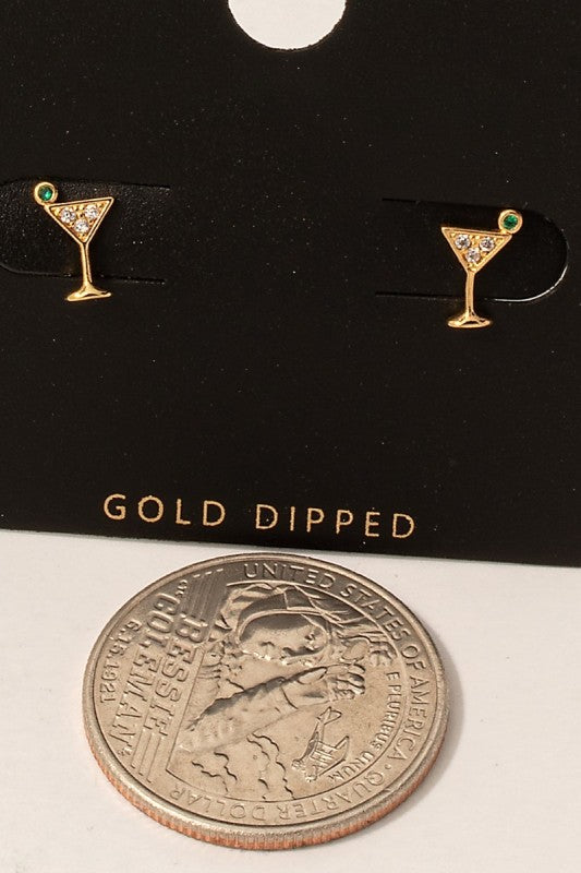 Golden Martini Stud Earrings