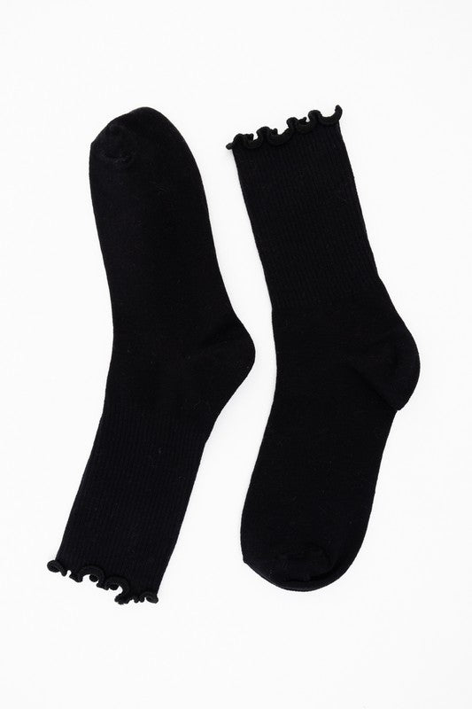 Cotton Blend Lettuce Edge Crew Socks