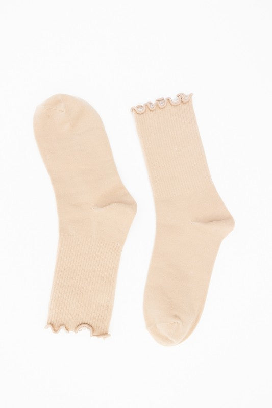 Cotton Blend Lettuce Edge Crew Socks