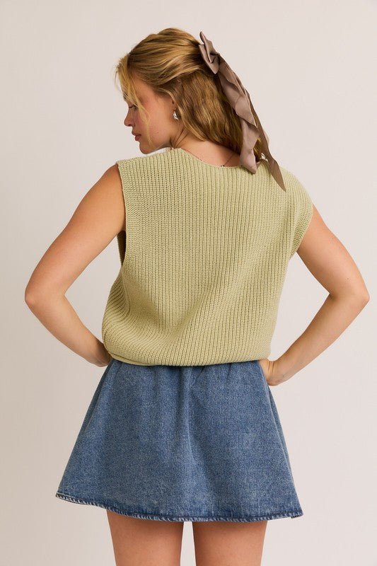 PREORDER - Serena Woven Button Down Pocketed Sweater Vest