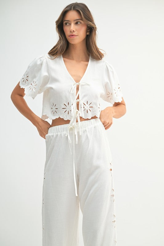 Emmie Floral Eyelet Front Tie Top