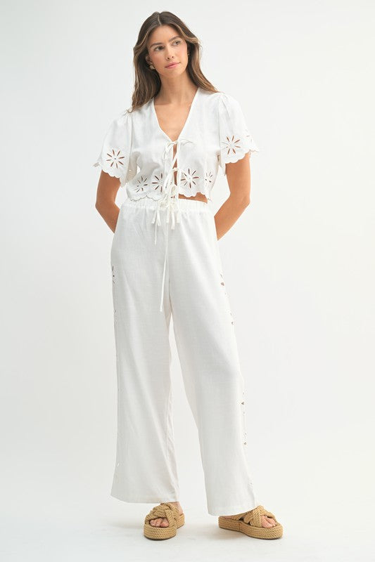 Emmie Floral Eyelet Front Tie Top