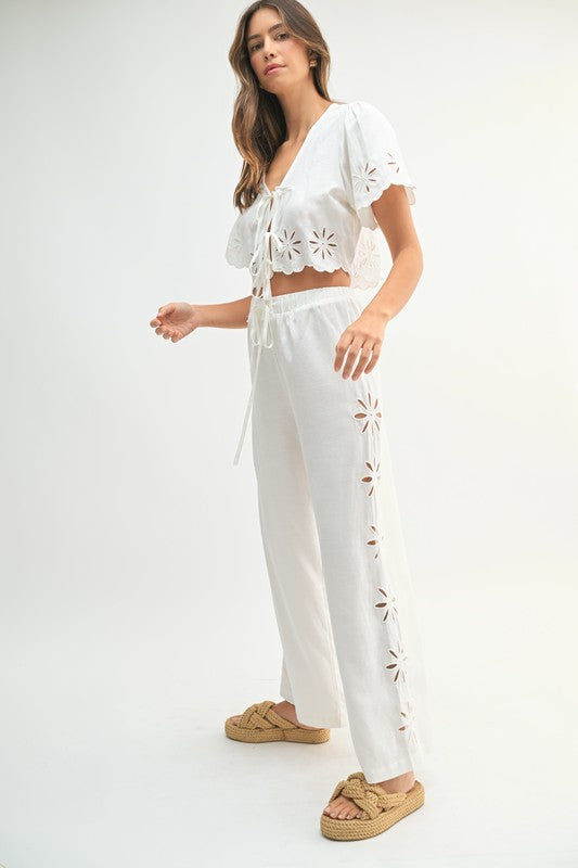 Emmie Floral Eyelet Front Tie Top