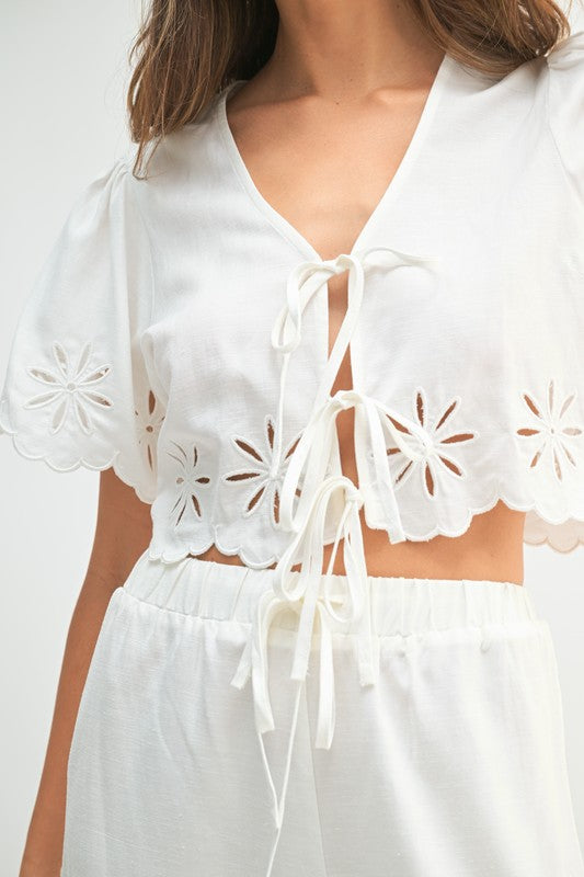 Emmie Floral Eyelet Front Tie Top