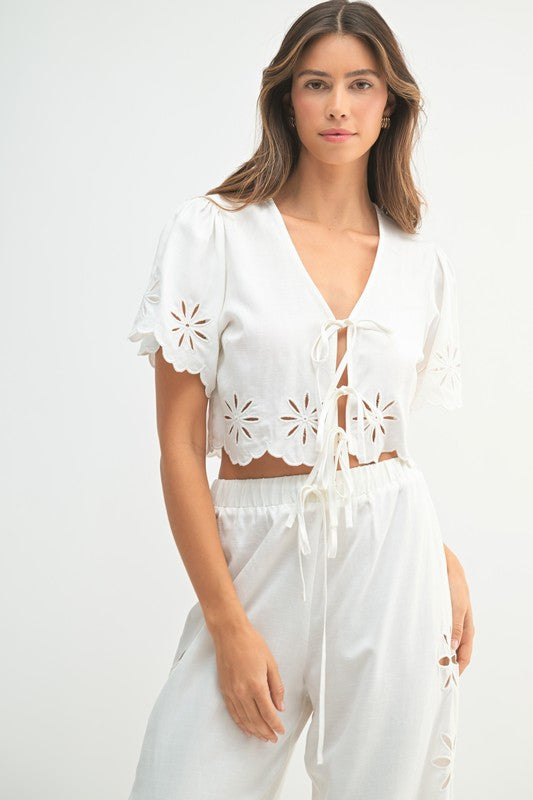 Emmie Floral Eyelet Front Tie Top