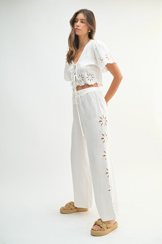 Emmie Floral Eyelet Front Tie Top