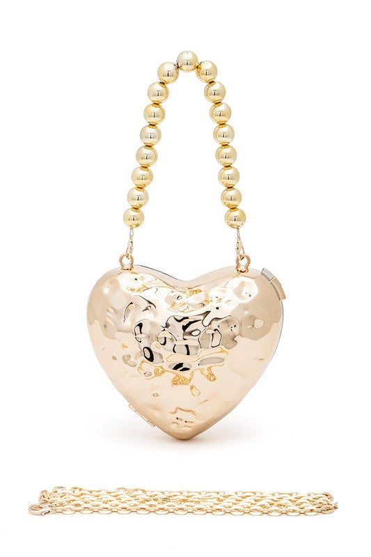 Textured Heart Swing Clutch Bag