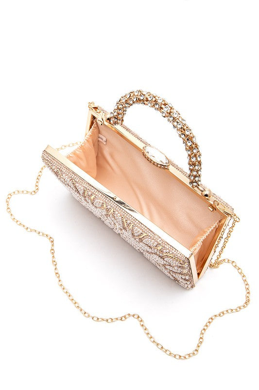 Rhinestone Handle Flower Box Clutch