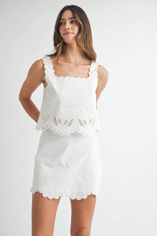 Evren Embroidered Scallop Top