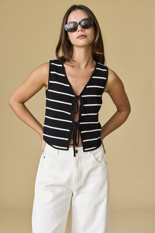 Clara Striped Knit Front Tie Top