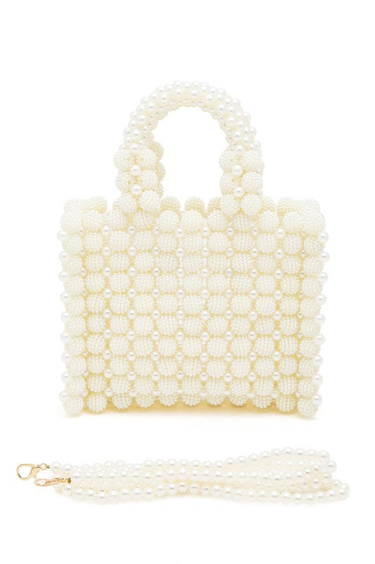 Braided Pearl Structured Top Handle Clutch