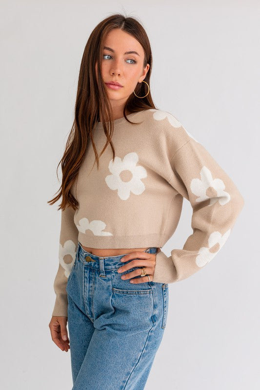 Cute As A Daisy Cropped Sweater - Medium - Final Sale