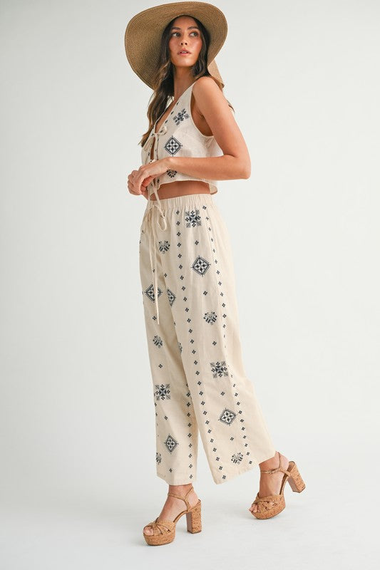 PREORDER - Harborside Embroidered Linen Pants