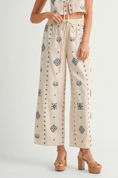 PREORDER - Harborside Embroidered Linen Pants