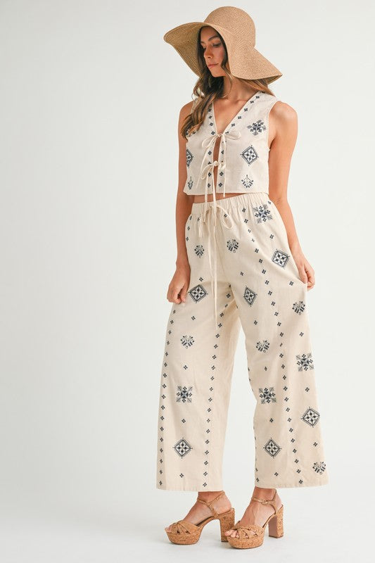 PREORDER - Harborside Embroidered Linen Pants