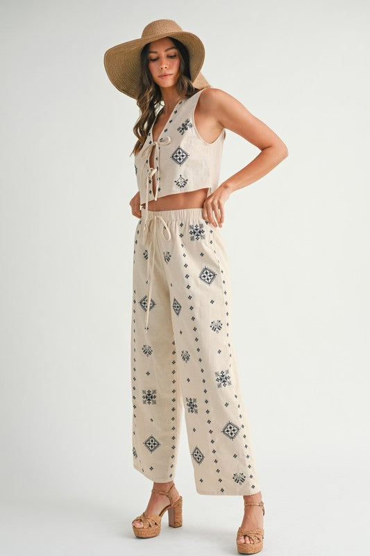 PREORDER - Harborside Embroidered Linen Pants