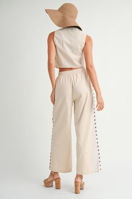 PREORDER - Harborside Embroidered Linen Pants