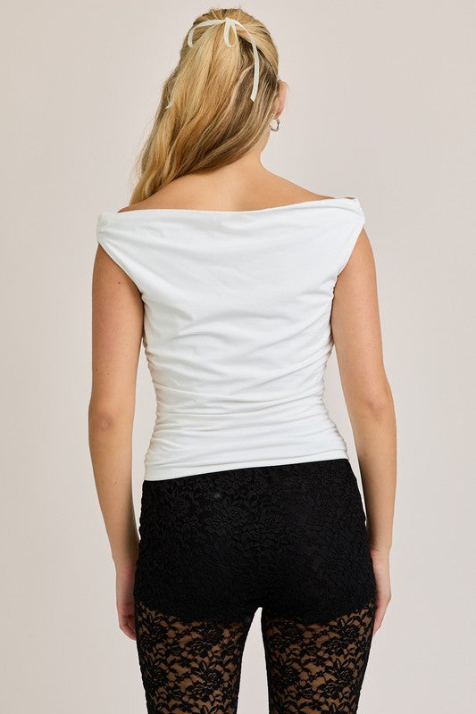 Side Drape Off-Shoulder Top