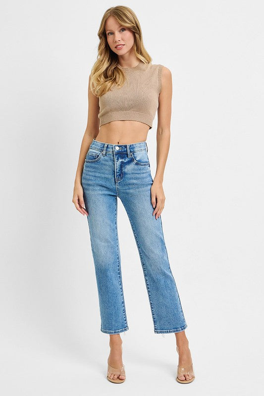 Darina High Rise Cropped Straight Leg Jeans