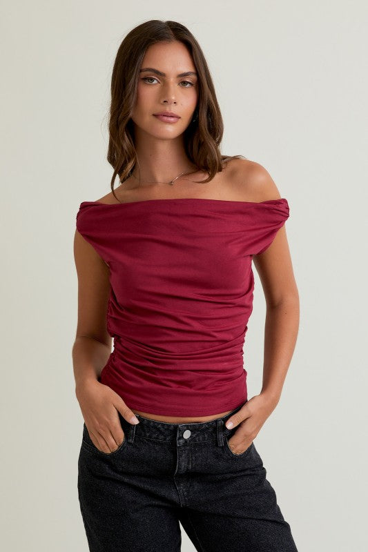 Side Drape Off-Shoulder Top