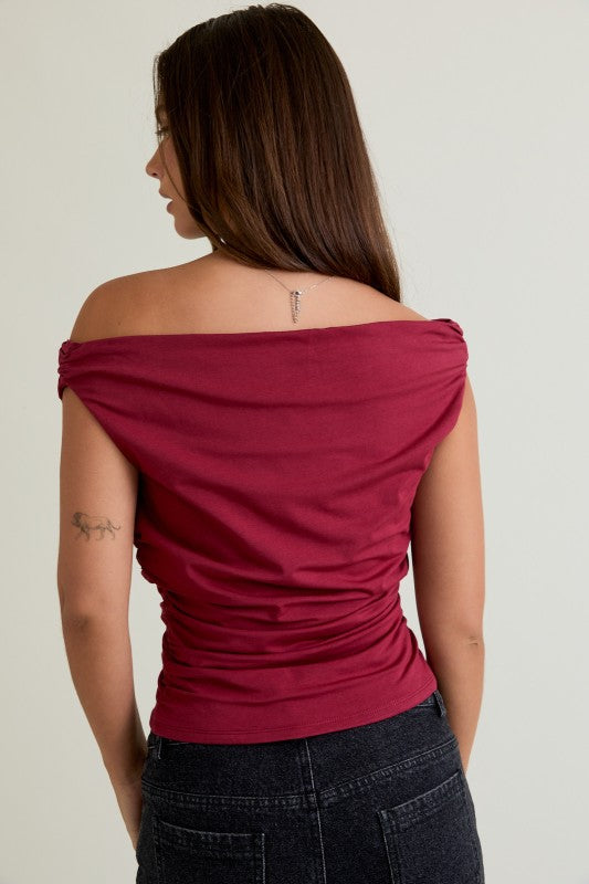 Side Drape Off-Shoulder Top