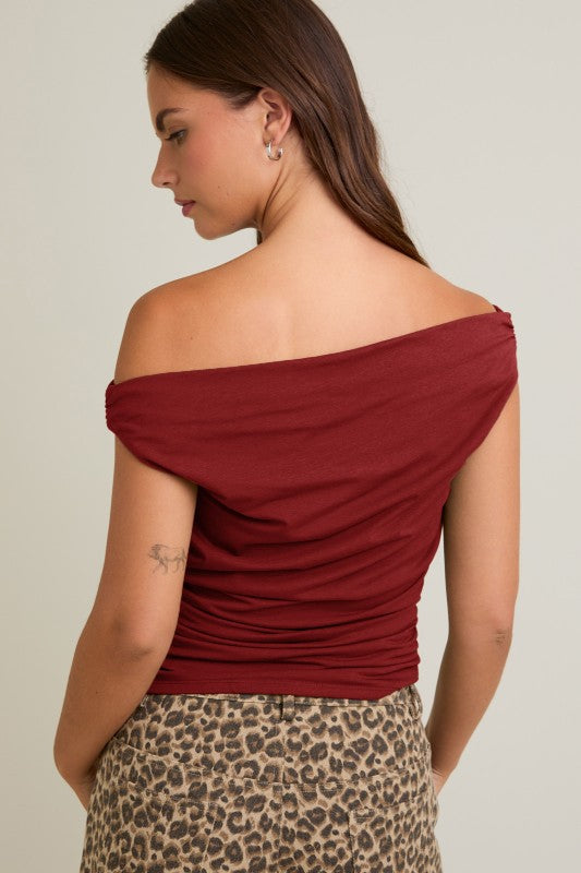 Side Drape Off-Shoulder Top