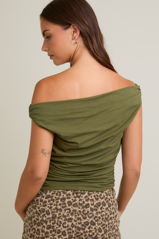 Side Drape Off-Shoulder Top