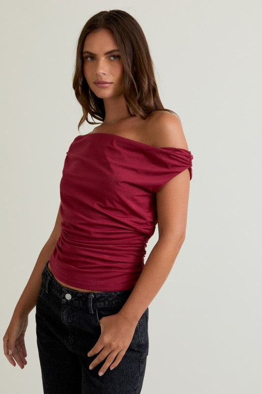 Side Drape Off-Shoulder Top
