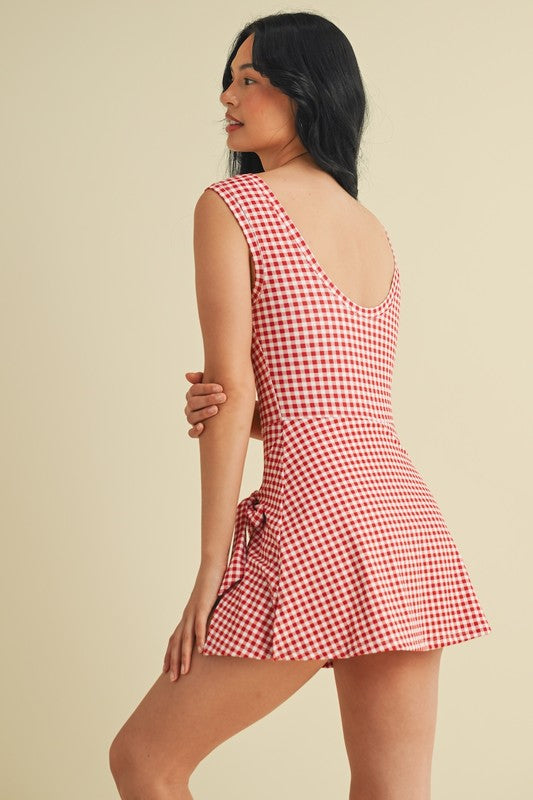 Gingham Charm Wrap Mini Dress