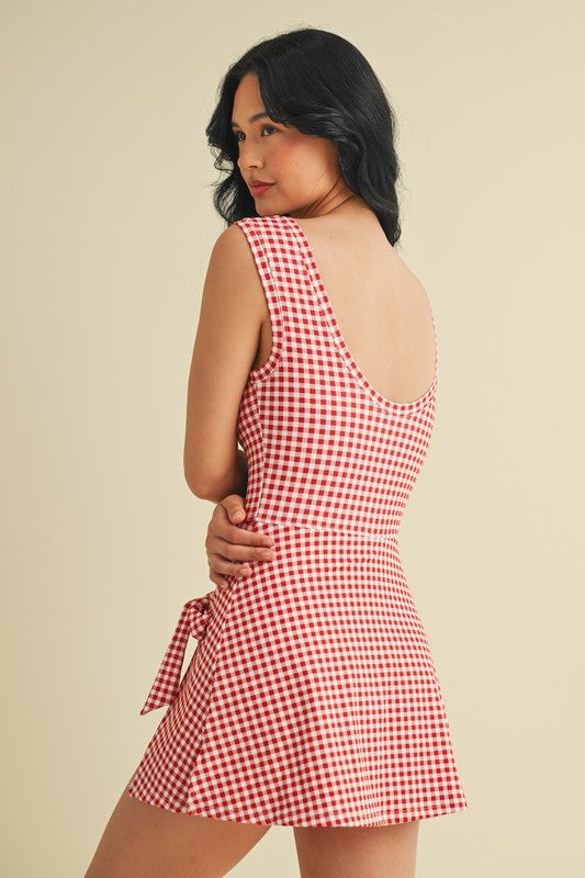 Gingham Charm Wrap Mini Dress