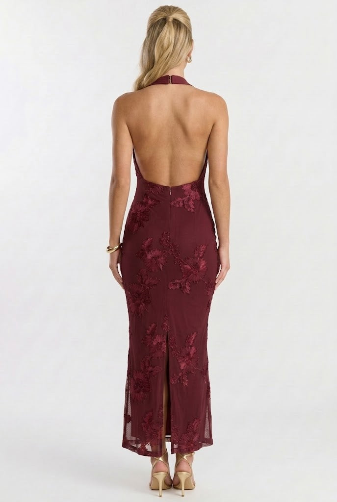 Bordeaux Nights Floral Midi Dress