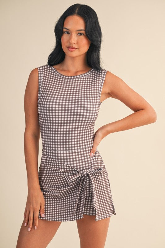 Gingham Charm Wrap Mini Dress