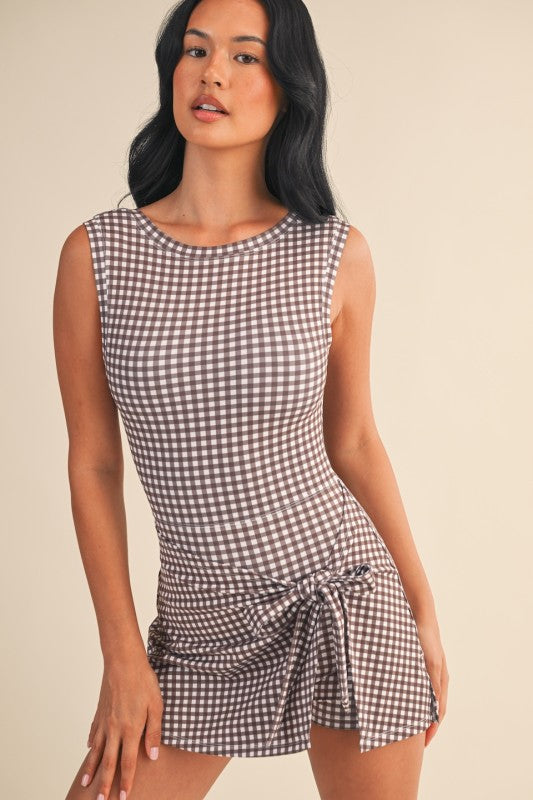 Gingham Charm Wrap Mini Dress