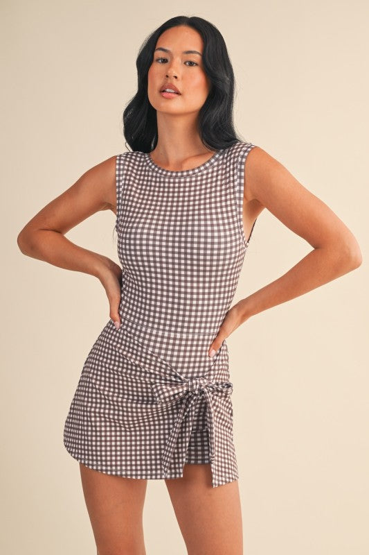 Gingham Charm Wrap Mini Dress