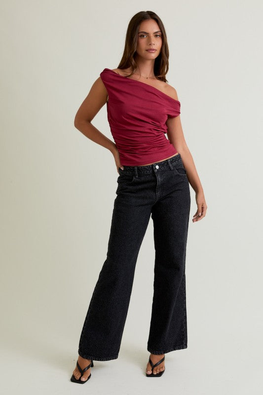Side Drape Off-Shoulder Top