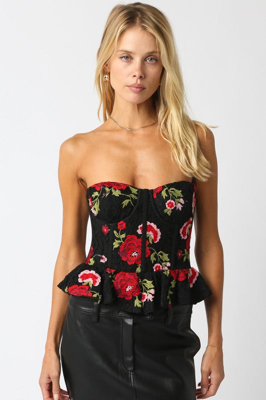 Courtyard Crush Floral Corset Peplum Top