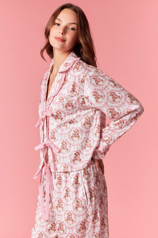 Bear & Bow Satin Pajama Top
